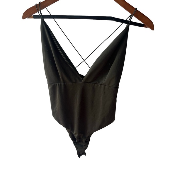 Makers of Dreams Deep V Plunge Bodysuit Olive Green - Picture 4 of 5